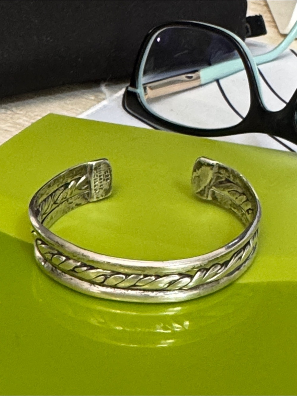 925 Sterling Silver Mexican Braided Detail Open Cuff Bracelet